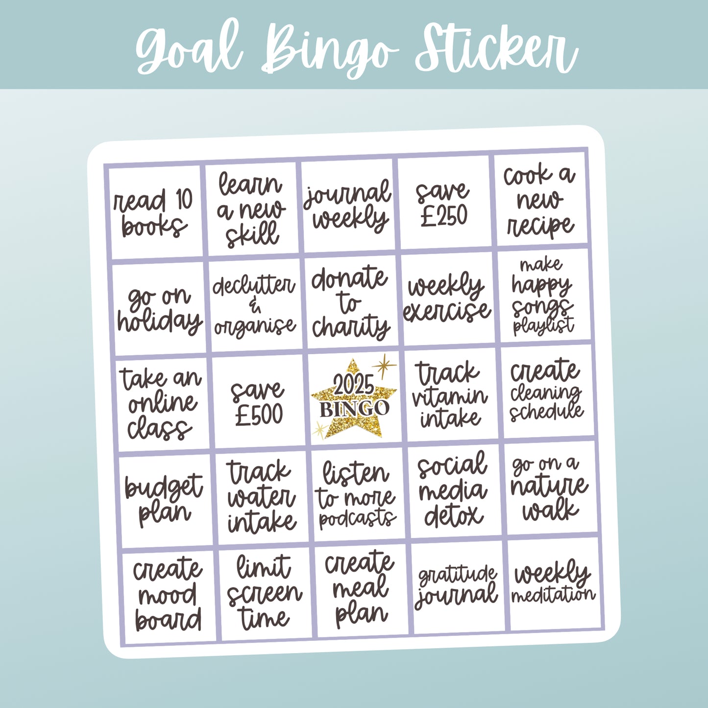 Personalised 2025 Goal Bingo Sticker