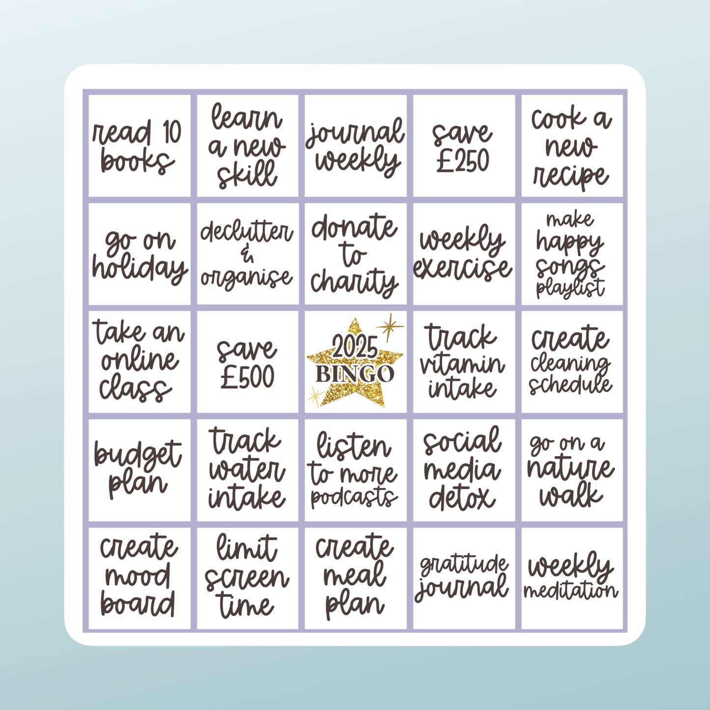 Personalised 2025 Goal Bingo Sticker