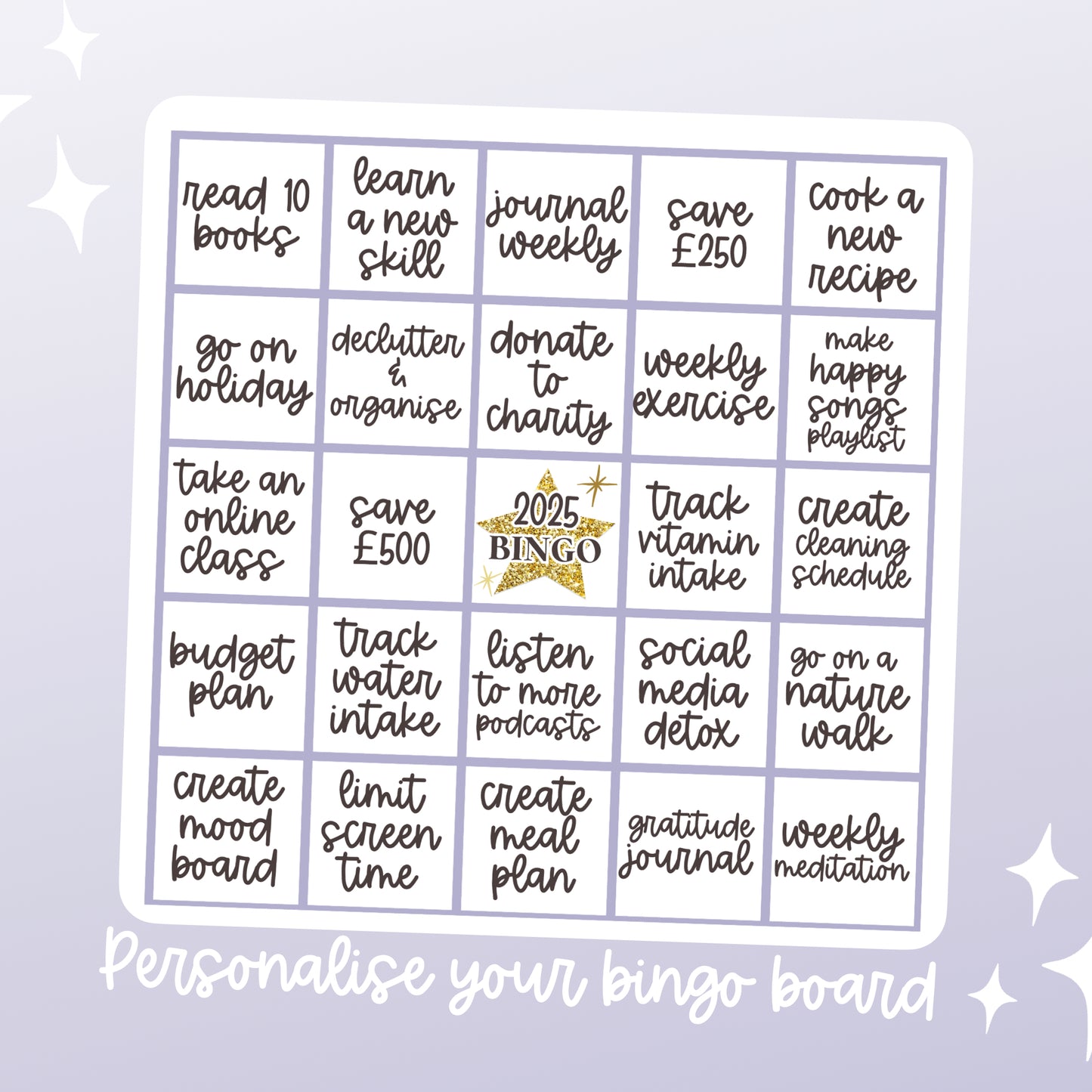 Personalised 2025 Goal Bingo Sticker