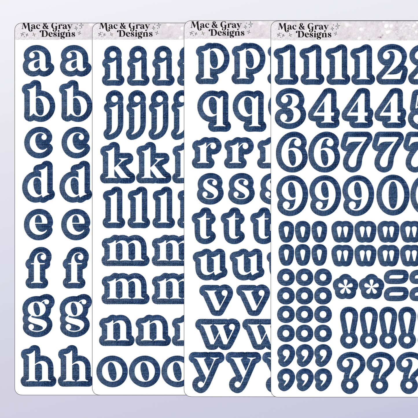 Journal Letter & Number Stickers // Denim
