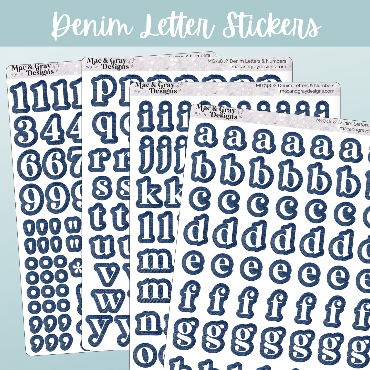 Journal Letter & Number Stickers // Denim