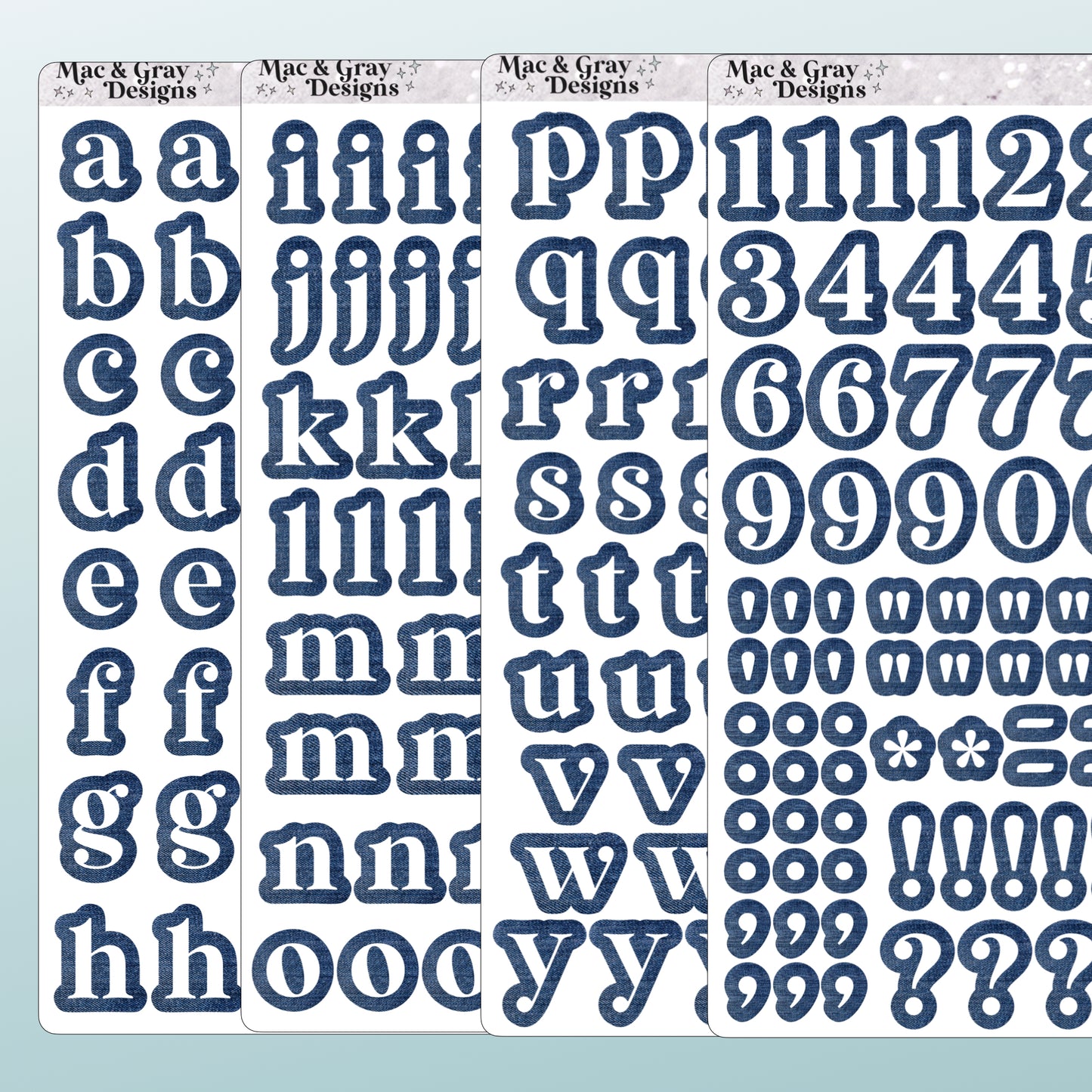 Journal Letter & Number Stickers // Denim