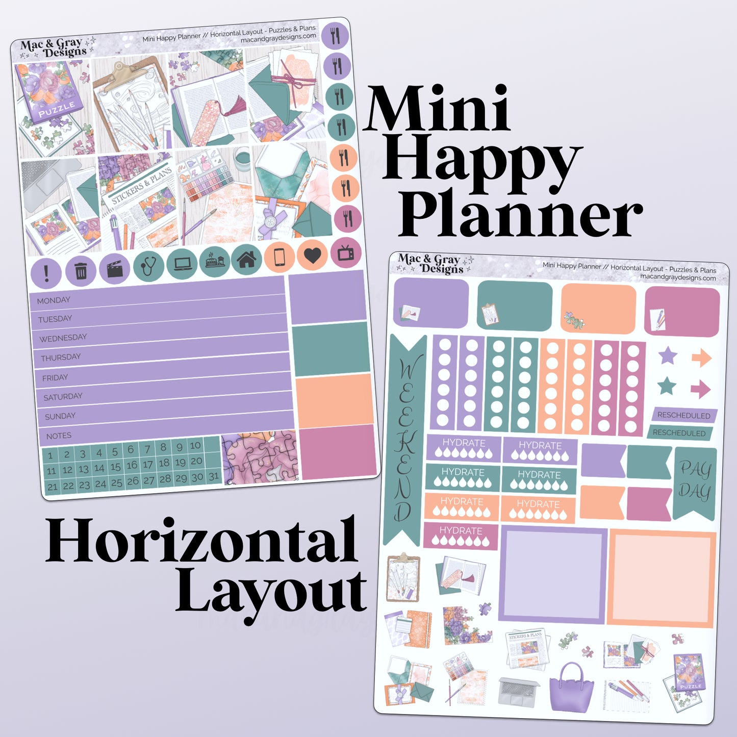 Puzzles & Plans // Weekly Kit for Standard Vertical Planners, Happy Planner (Mini, Classic, Big), Hobonichi Weeks, Passion Planner & Scrapbooks