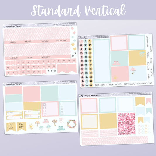 Raindrops // Any Month Monthly Planner Stickers UK - Standard Vertical, Passion Planner and Happy Planner (Mini, Classic & Big)