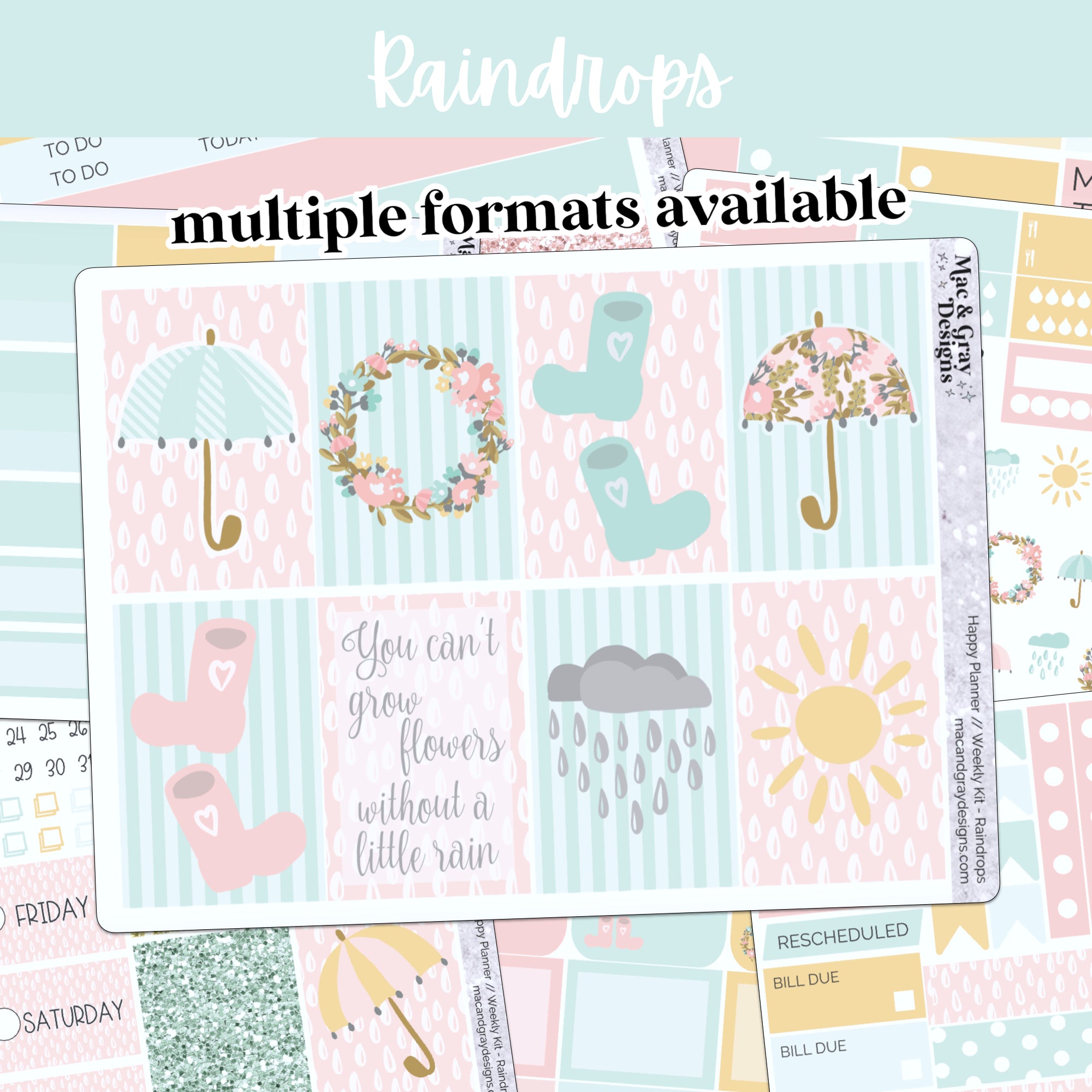 Raindrops Weekly Sticker Kit Spring Vertical Stickers & Hobonichi Kit ...