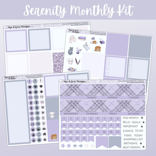 Serenity // Any Month Monthly Planner Stickers UK - Standard Vertical, Passion Planner and Happy Planner (Mini, Classic & Big)