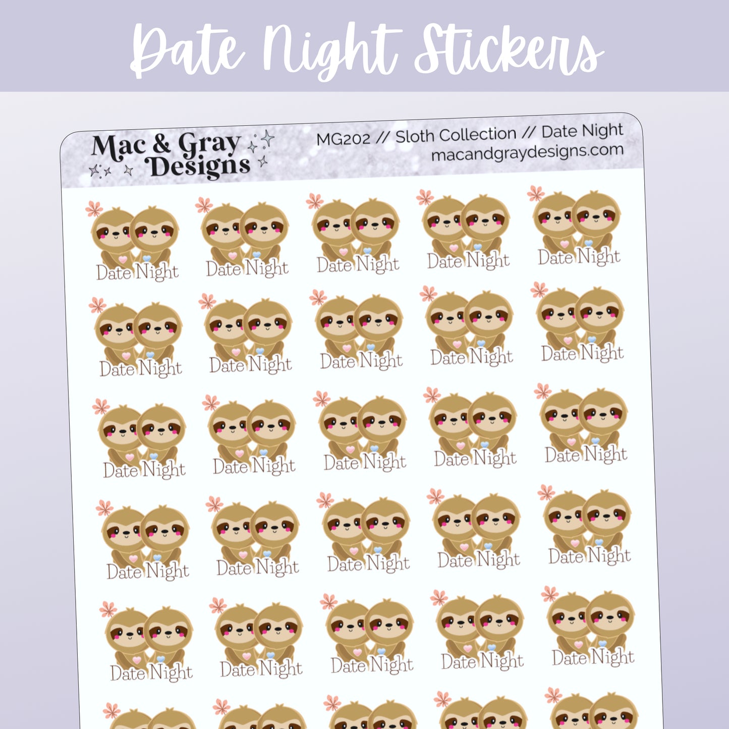 Date Night // Sloth Character Stickers