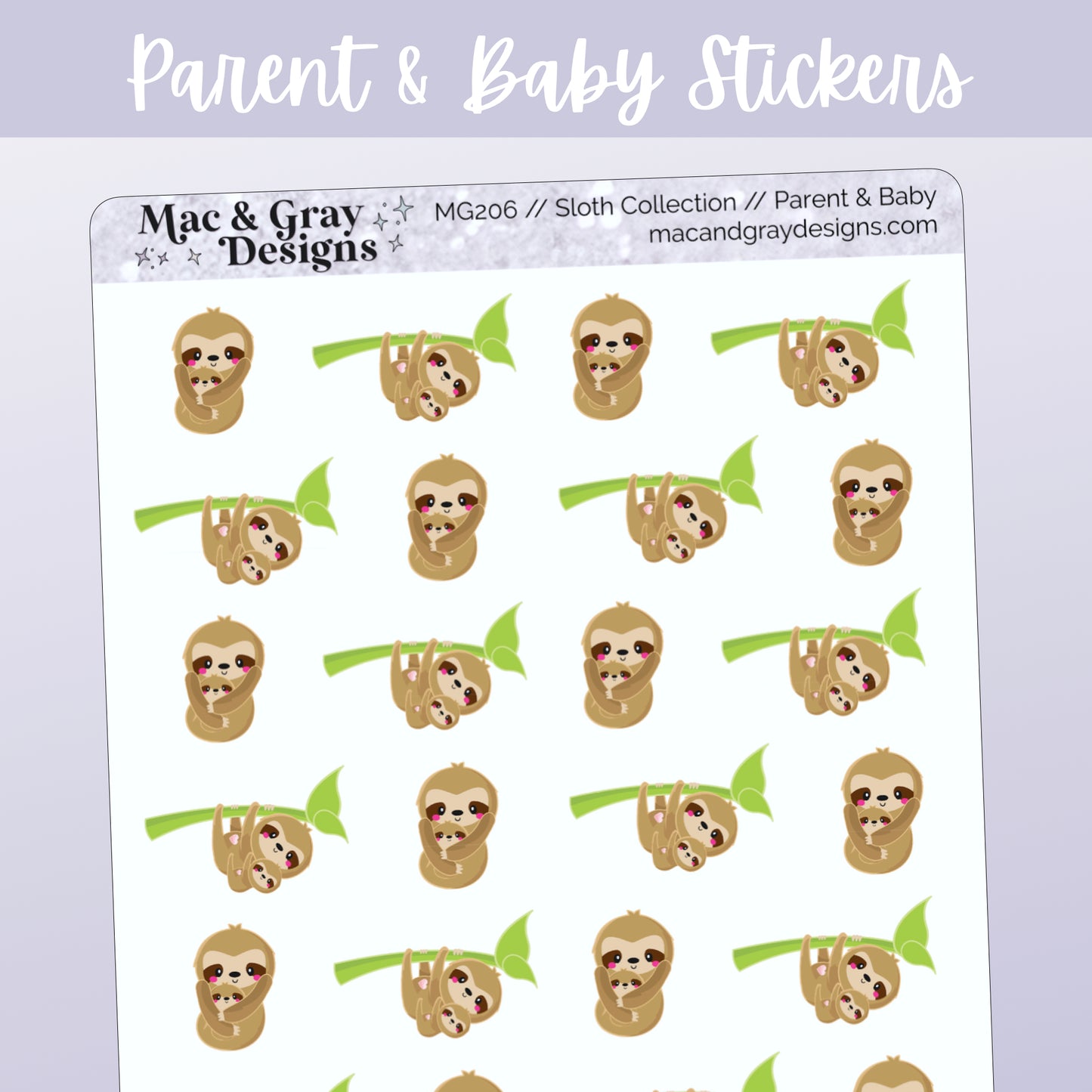 Parent & Baby Stickers // Sloth Character Stickers