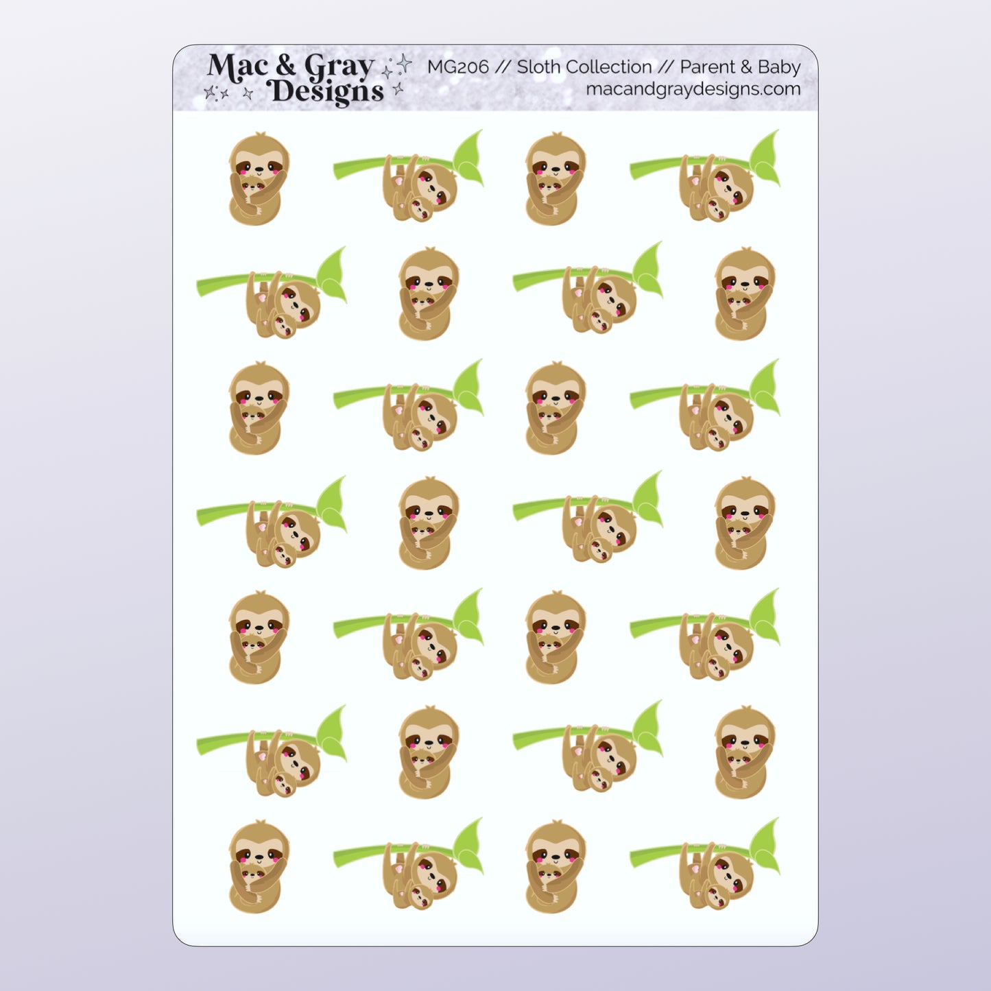 Parent & Baby Stickers // Sloth Character Stickers