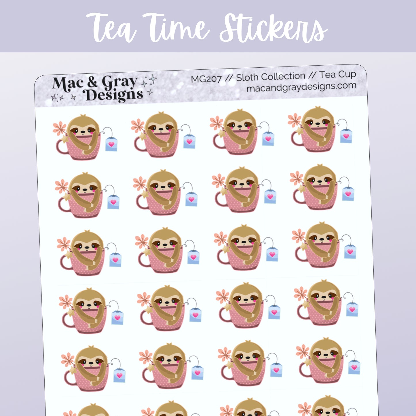 Tea Cup Stickers // Sloth Character Stickers