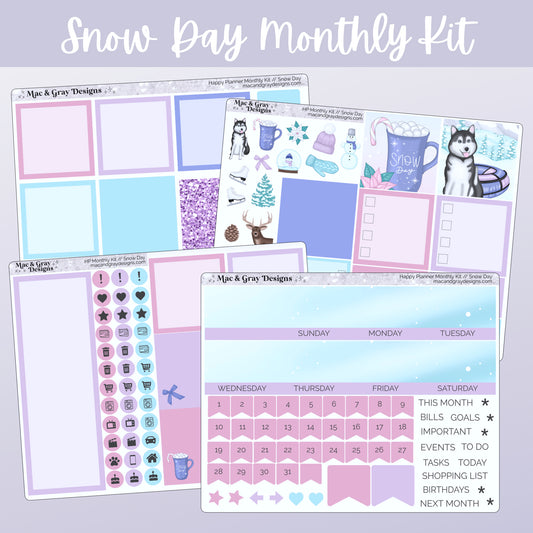 Snow Day // Any Month Monthly Planner Stickers UK - Standard Vertical, Passion Planner and Happy Planner (Mini, Classic & Big)