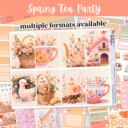 Spring Tea Party // Weekly Kit for Standard Vertical Planners, Happy Planner (Mini, Classic, Big), Hobonichi Weeks, Passion Planner & Scrapbooks