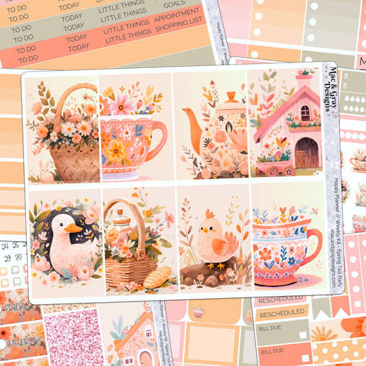 Spring Tea Party // Weekly Kit for Standard Vertical Planners, Happy Planner (Mini, Classic, Big), Hobonichi Weeks, Passion Planner & Scrapbooks