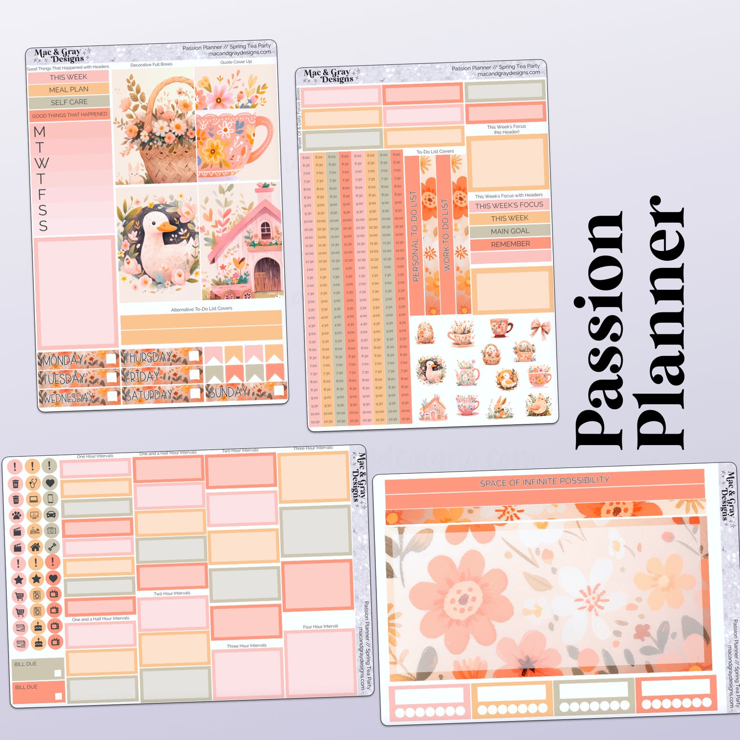 Spring Tea Party // Weekly Kit for Standard Vertical Planners, Happy Planner (Mini, Classic, Big), Hobonichi Weeks, Passion Planner & Scrapbooks