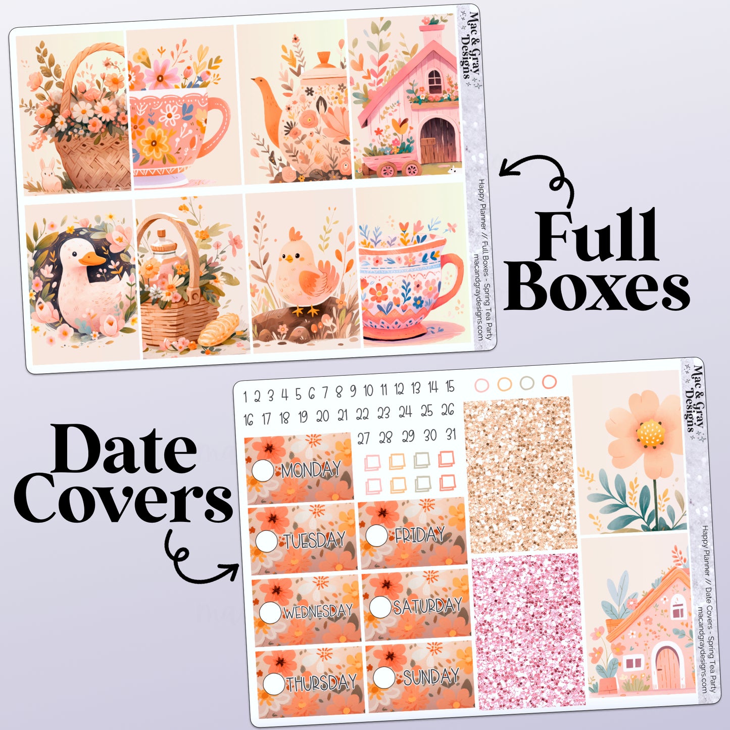 Spring Tea Party // Weekly Kit for Standard Vertical Planners, Happy Planner (Mini, Classic, Big), Hobonichi Weeks, Passion Planner & Scrapbooks