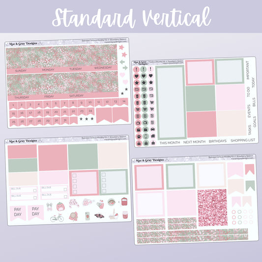 Strawberry Season // Any Month Monthly Planner Stickers UK - Standard Vertical, Passion Planner and Happy Planner (Mini, Classic & Big)