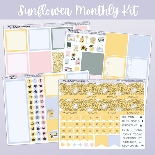 Sunflower // Any Month Monthly Planner Stickers UK - Standard Vertical, Passion Planner and Happy Planner (Mini, Classic & Big)