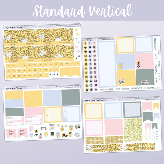 Sunflower // Any Month Monthly Planner Stickers UK - Standard Vertical, Passion Planner and Happy Planner (Mini, Classic & Big)