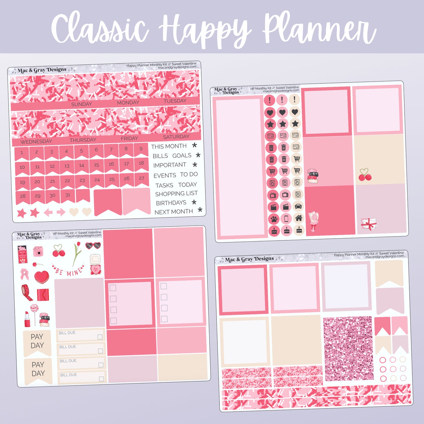 Sweet Valentine // Any Month Monthly Planner Stickers UK - Standard Vertical, Passion Planner and Happy Planner (Mini, Classic & Big)