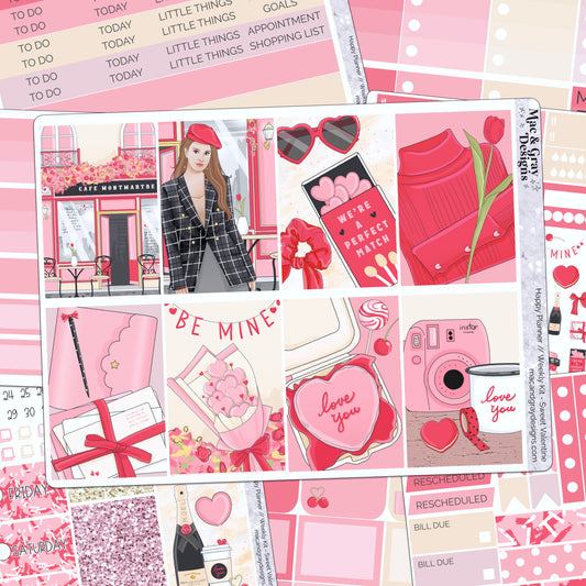 Sweet Valentine // Weekly Kit for Standard Vertical Planners, Happy Planner (Mini, Classic, Big), Hobonichi Weeks, Passion Planner & Scrapbooks