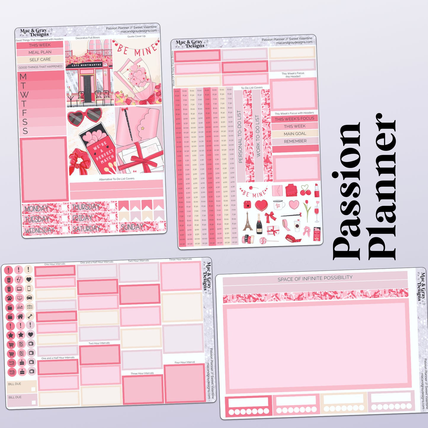 Sweet Valentine // Weekly Kit for Standard Vertical Planners, Happy Planner (Mini, Classic, Big), Hobonichi Weeks, Passion Planner & Scrapbooks