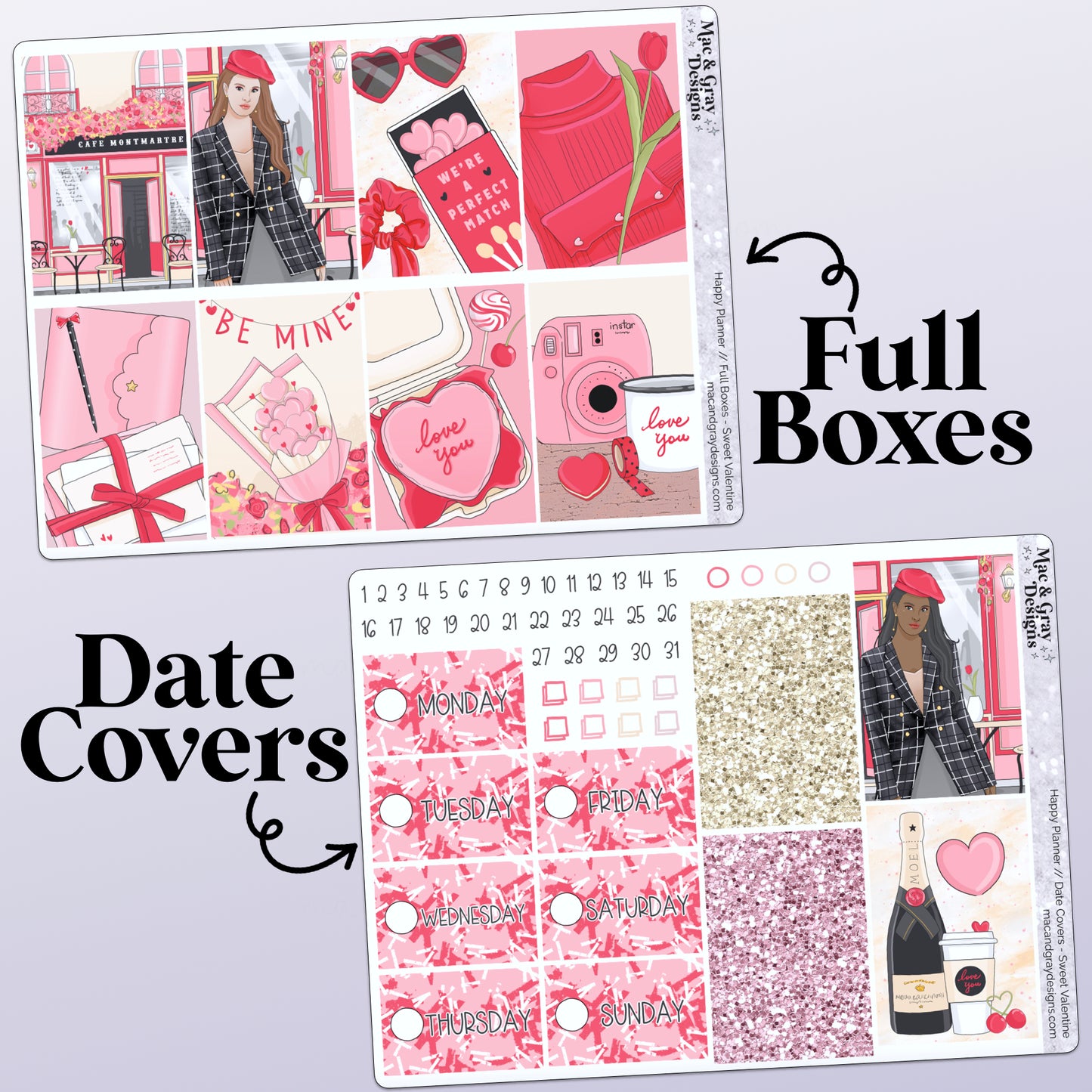 Sweet Valentine // Weekly Kit for Standard Vertical Planners, Happy Planner (Mini, Classic, Big), Hobonichi Weeks, Passion Planner & Scrapbooks