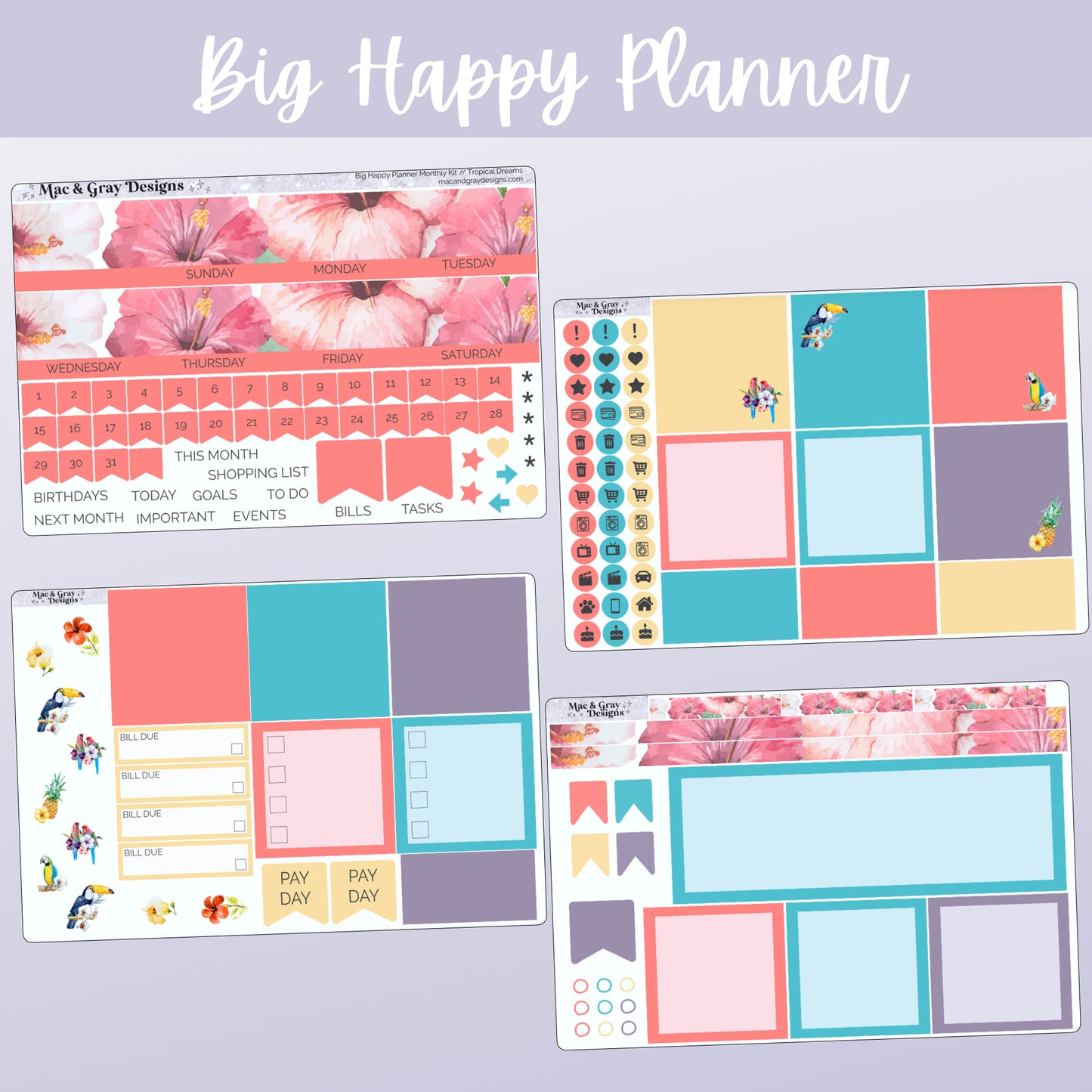 Tropical Dreams // Any Month Monthly Planner Stickers UK - Standard Vertical, Passion Planner and Happy Planner (Mini, Classic & Big)