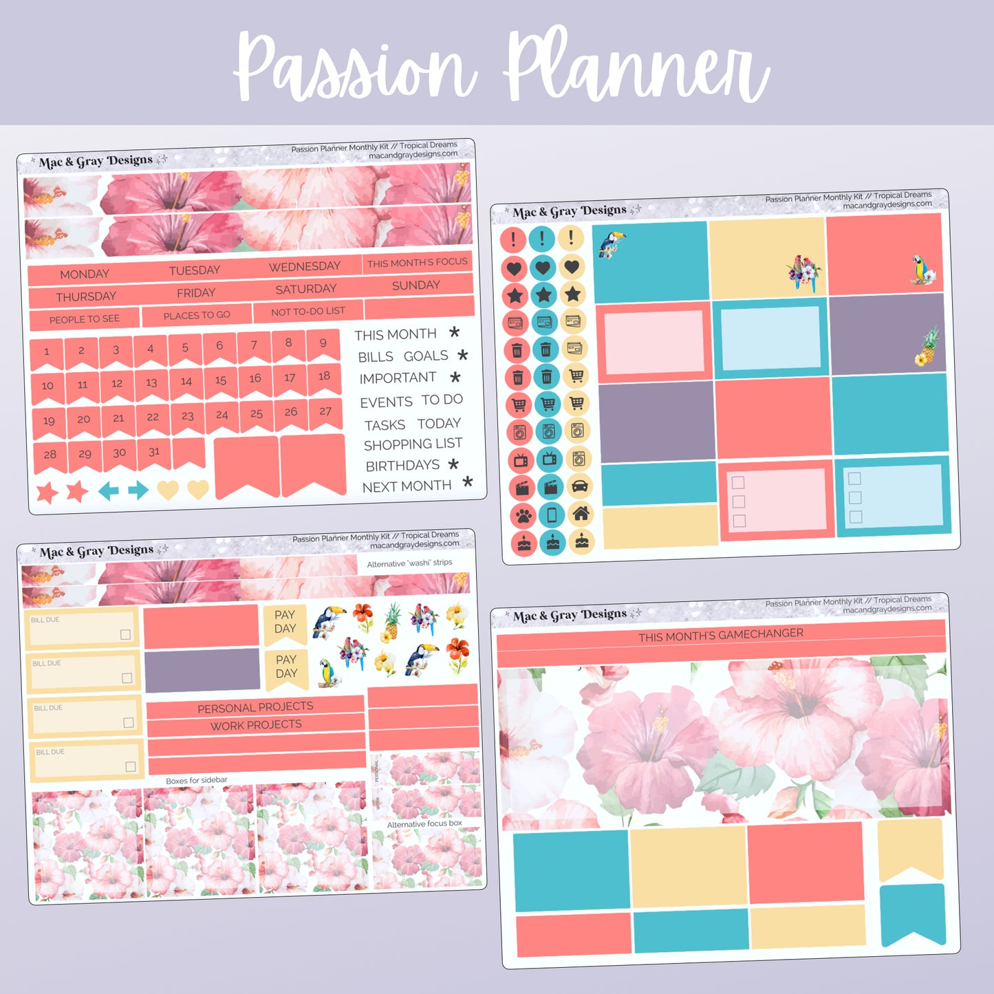 Tropical Dreams // Any Month Monthly Planner Stickers UK - Standard Vertical, Passion Planner and Happy Planner (Mini, Classic & Big)