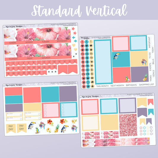 Tropical Dreams // Any Month Monthly Planner Stickers UK - Standard Vertical, Passion Planner and Happy Planner (Mini, Classic & Big)