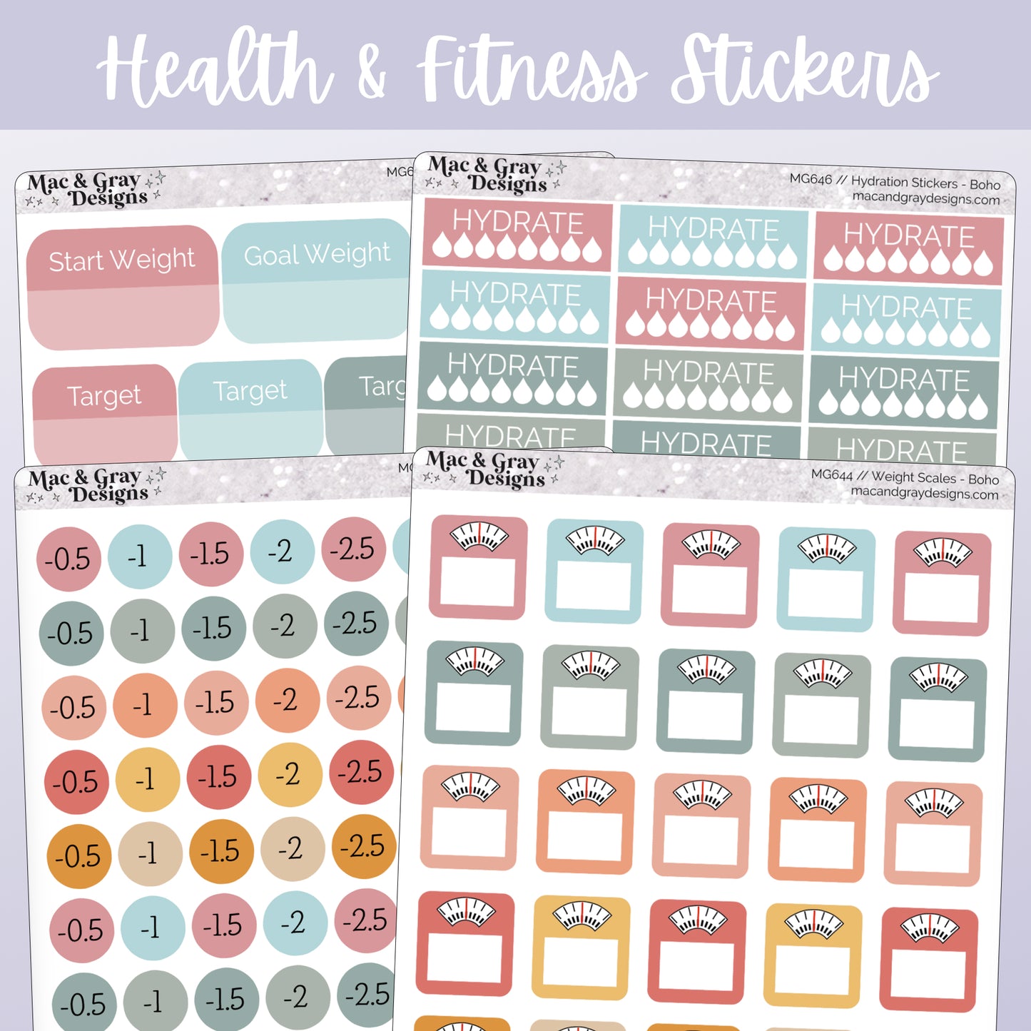 Boho Weight Loss Stickers // Health & Fitness Stickers