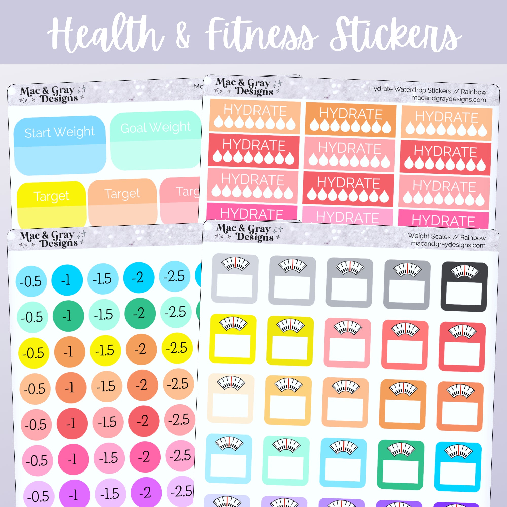 Rainbow Weight Loss Planner Stickers // Weight Scale & Health Trackers ...