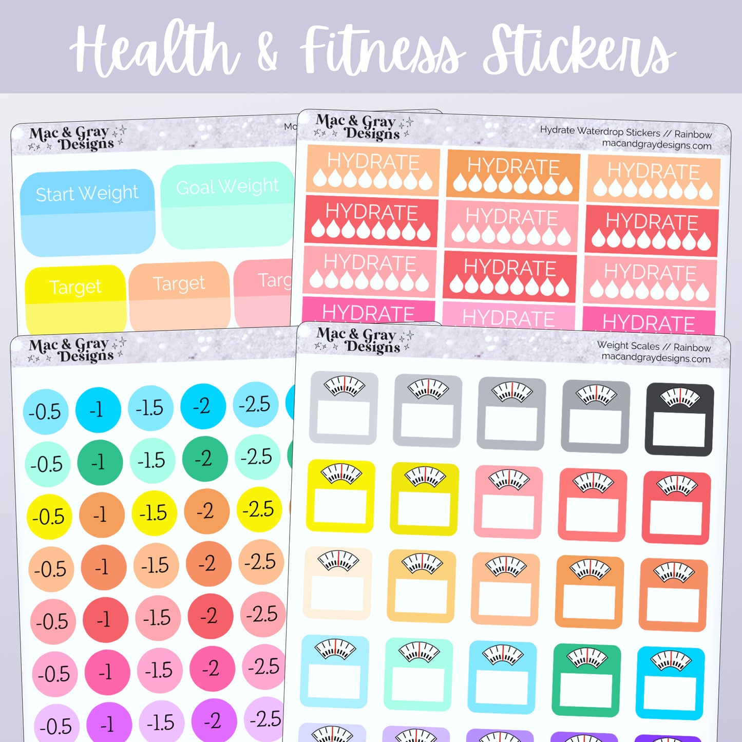 Rainbow Weight Loss Stickers // Weight Scale & Diet Tracker Planner Stickers