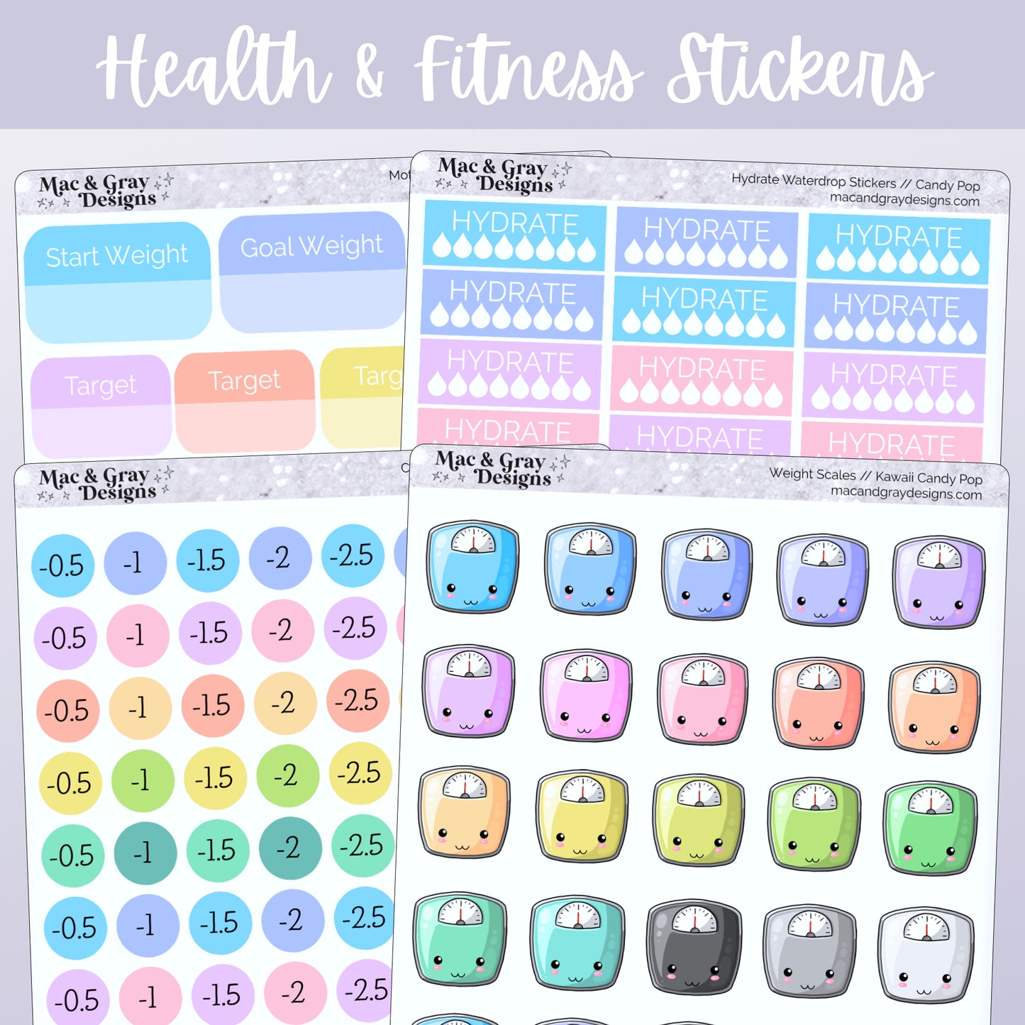 Kawaii Weight Loss Stickers // Weight Scale & Diet Tracker Planner Stickers