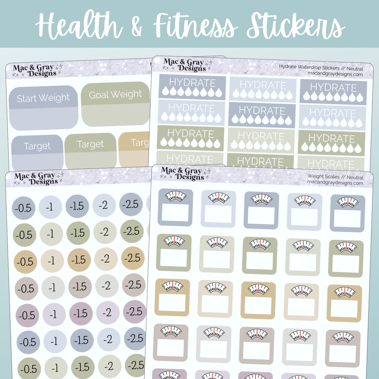 Neutral Weight Loss Stickers // Weight Scale & Diet Tracker Planner Stickers