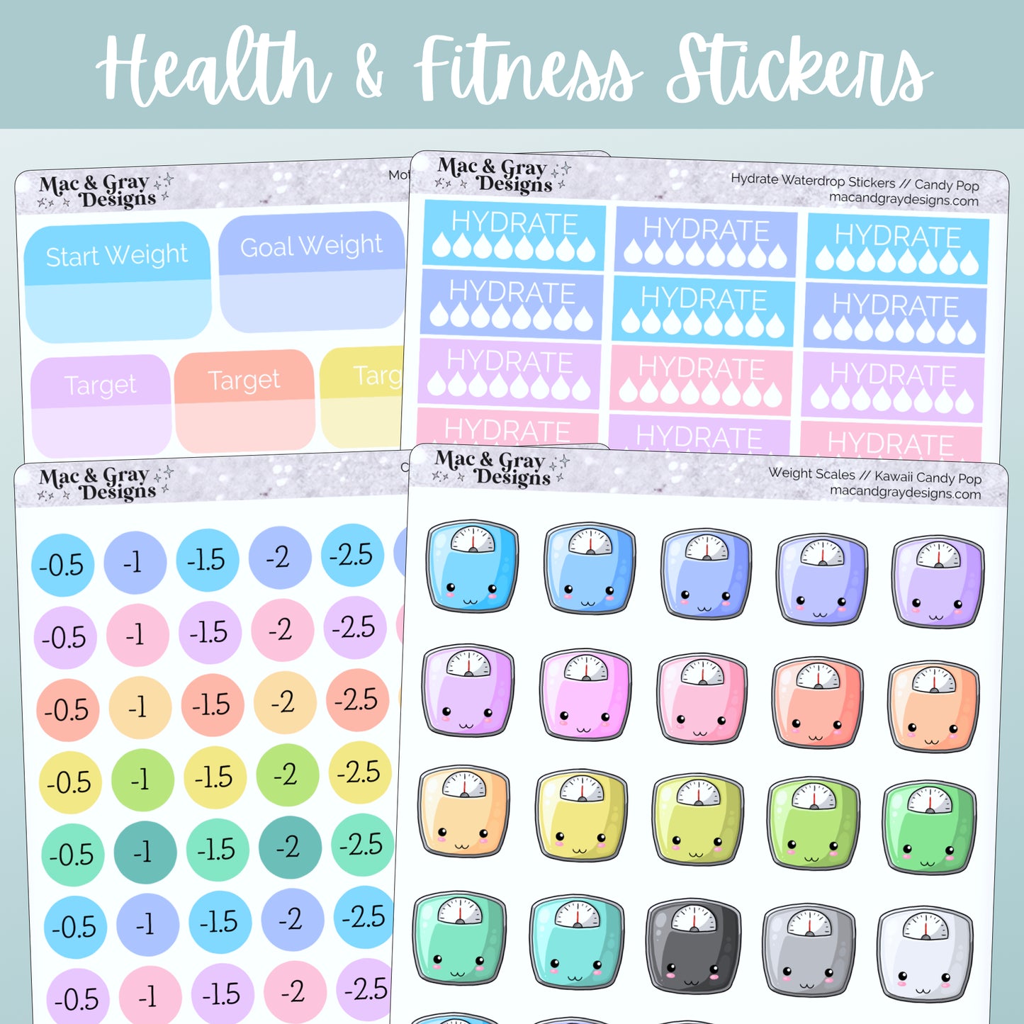 Kawaii Weight Loss Stickers // Weight Scale & Diet Tracker Planner Stickers