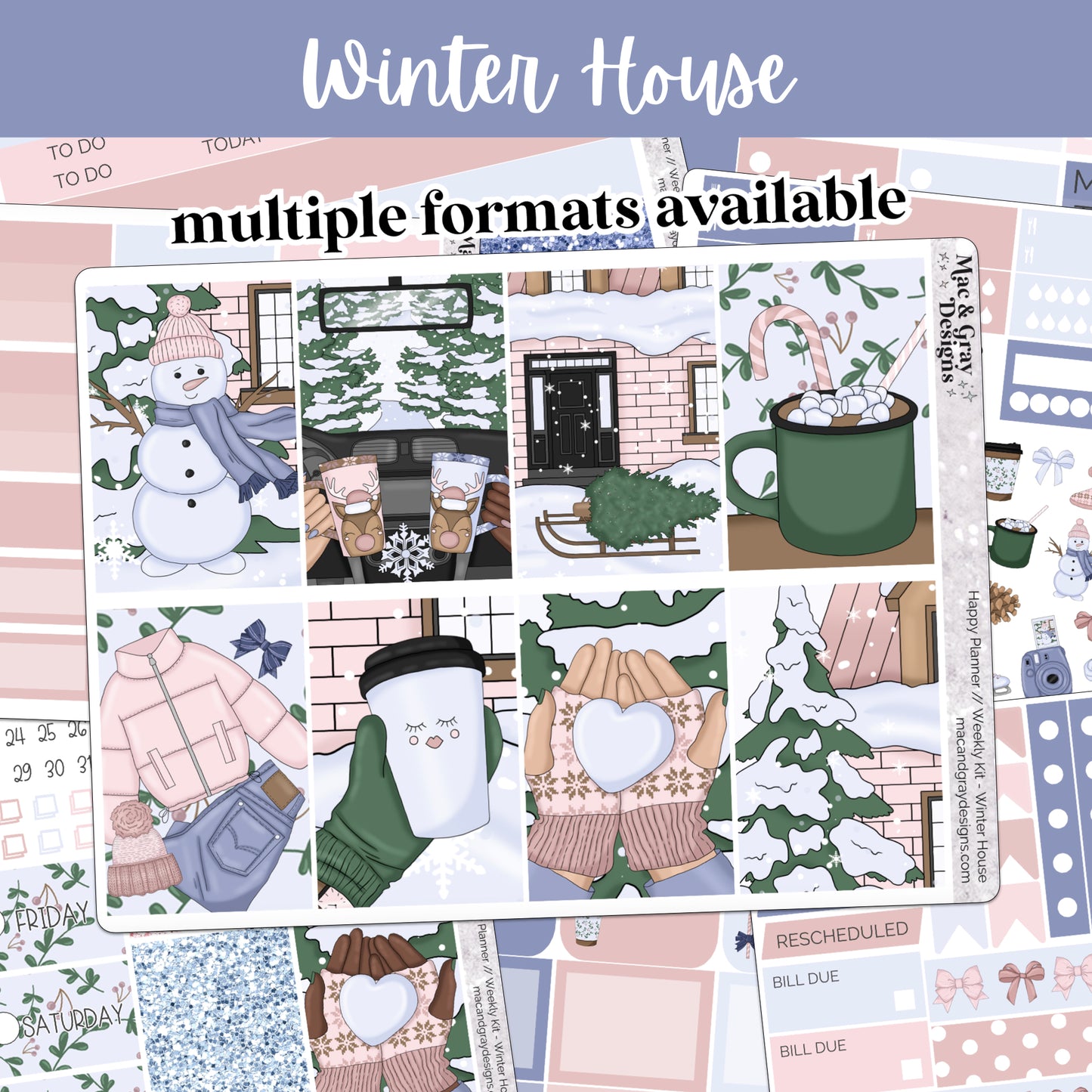 Winter House // Weekly Kit for Standard Vertical Planners, Happy Planner (Mini, Classic, Big), Hobonichi Weeks, Passion Planner & Scrapbooks