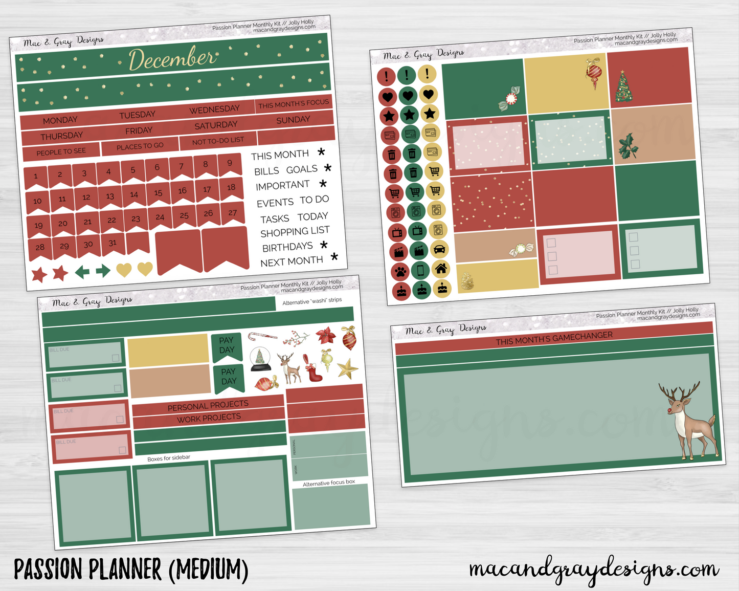 Jolly Holly // Standard Vertical Monthly Planner Stickers –  macandgraydesigns