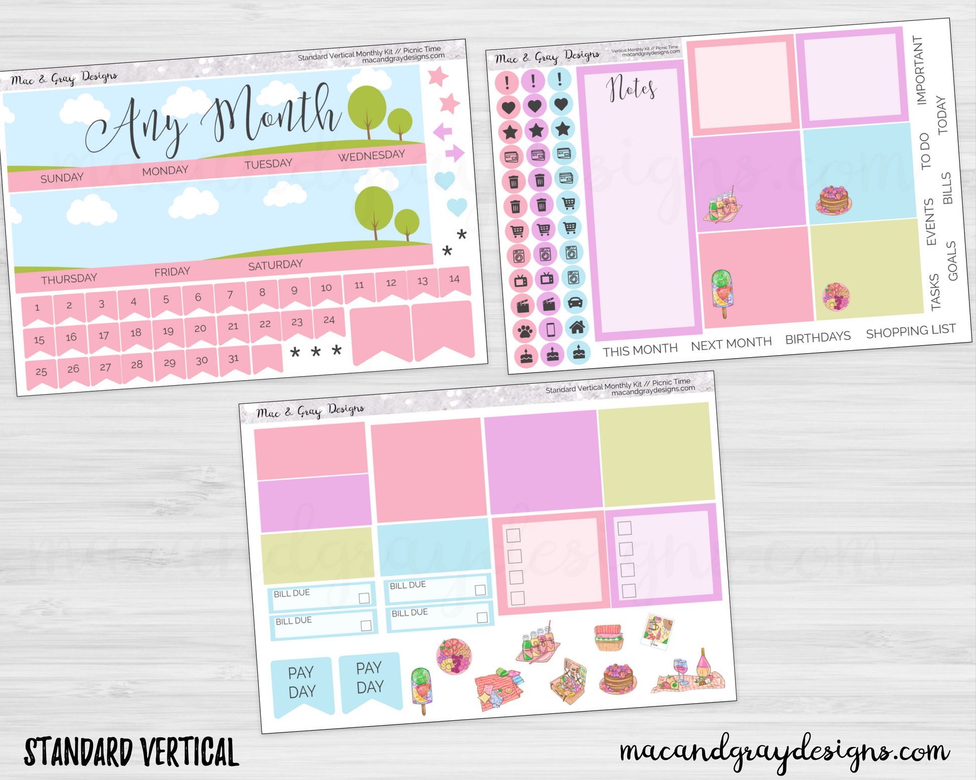 Picnic Time // Any Month Monthly Planner Stickers – macandgraydesigns