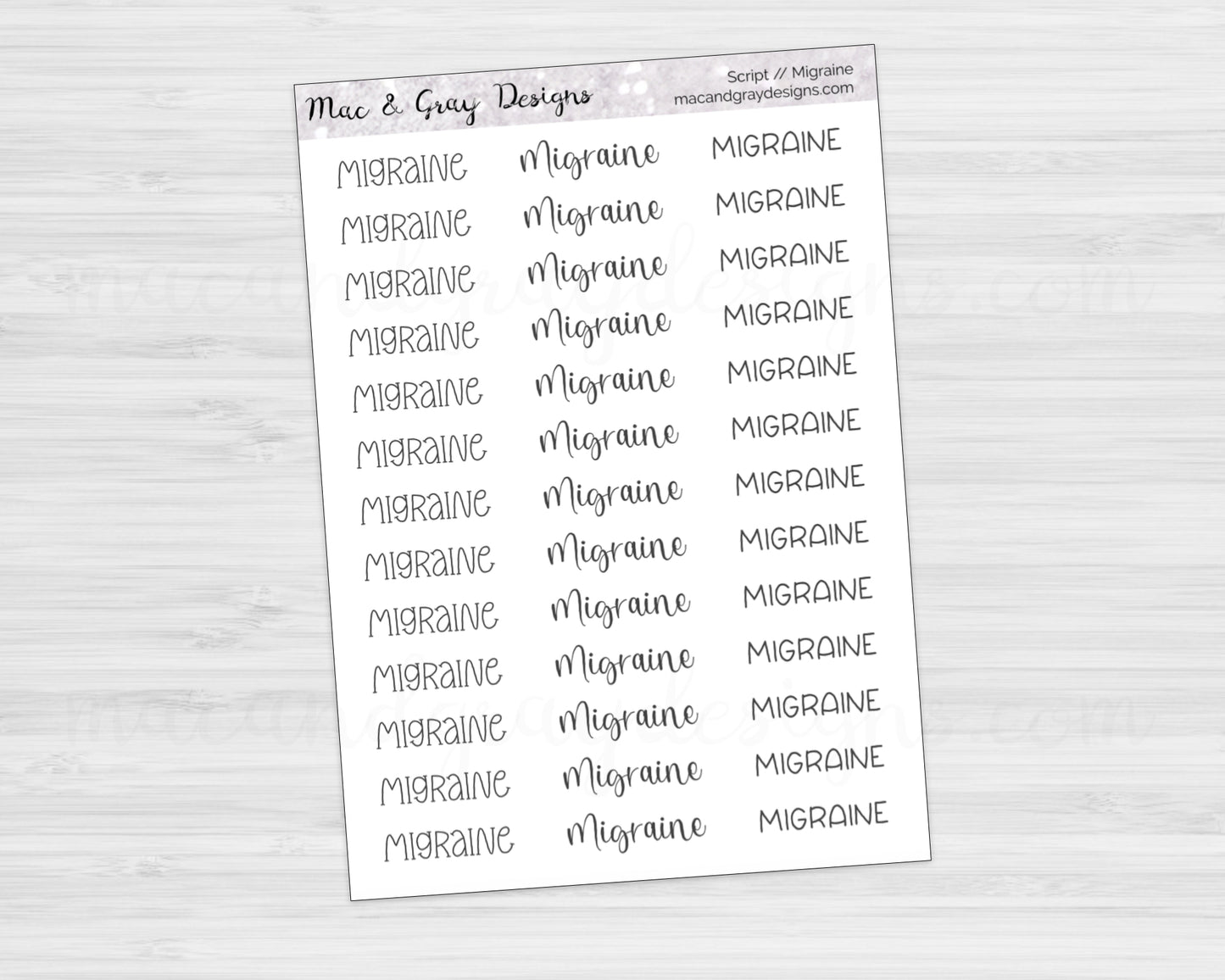 Migraine // Spoonie Script Stickers