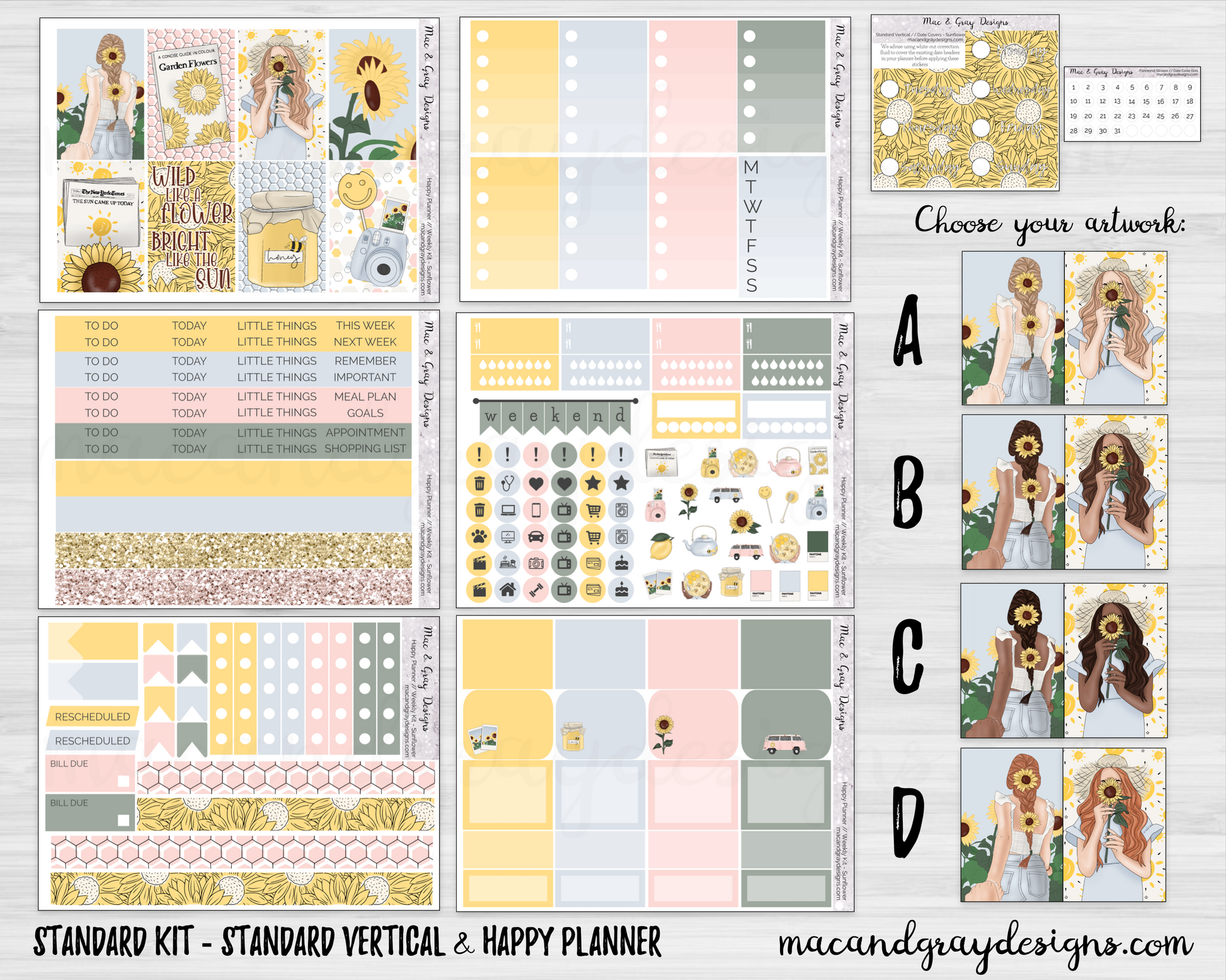 Sunflower // Happy Planner, Vertical Planner Stickers, Hobonichi, Mini –  macandgraydesigns