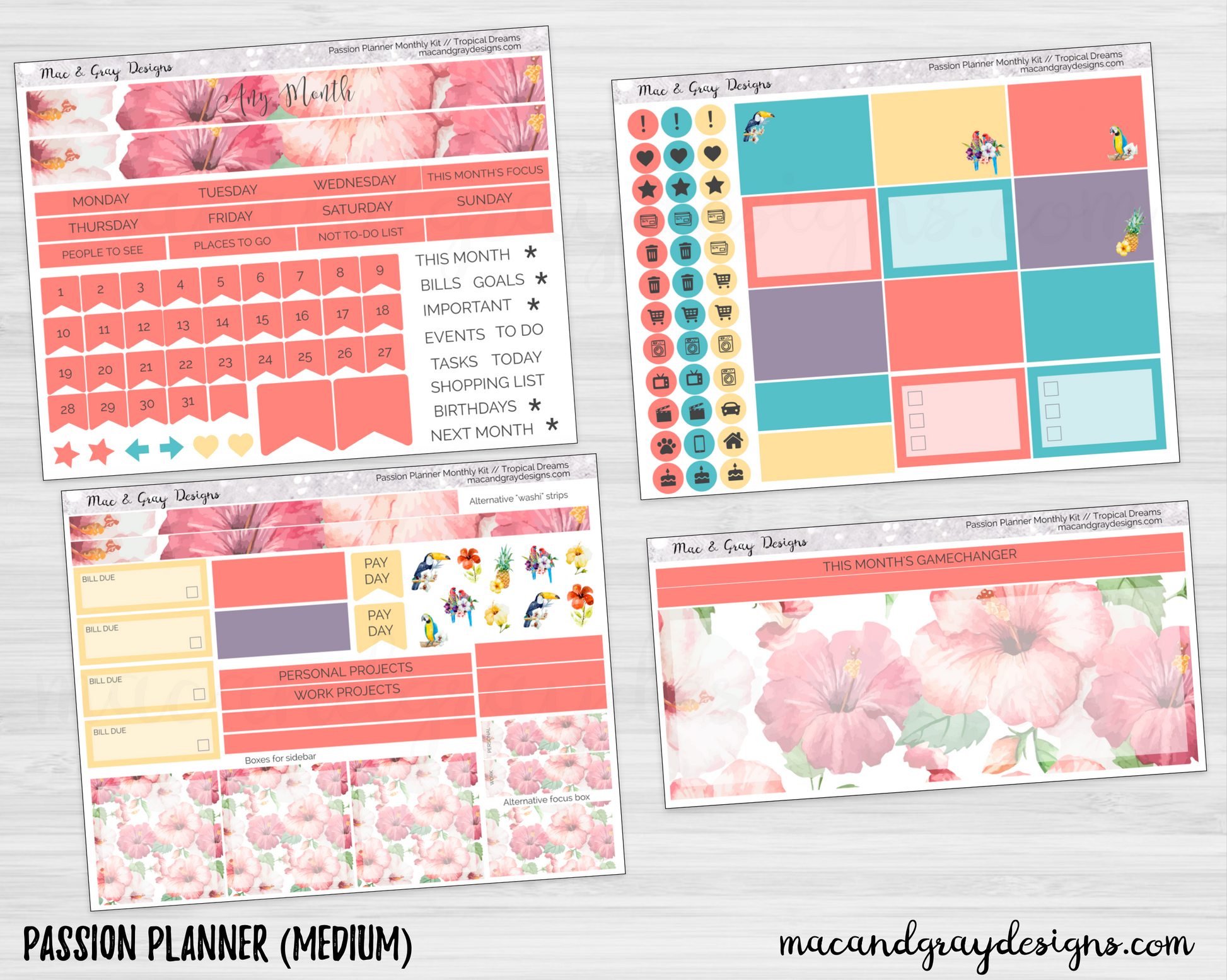 Tropical Dreams // Any Month Monthly Planner Stickers – macandgraydesigns